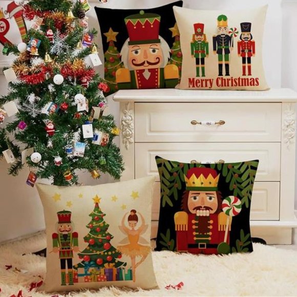 Christmas Pillow Covers Nutcracker Decoration Set Of 4 Accent Holiday Xmas Decor - Picture 4 of 12